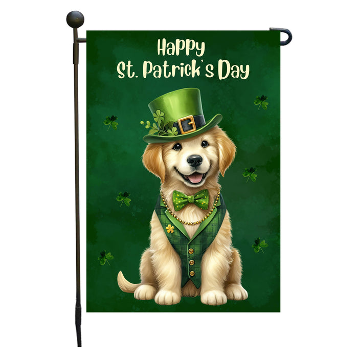 Golden Retriever St. Patrick's Day Irish Dog Garden Flag, Paddy's Day Party Decor, Green Design, Pet Gift, Double Sided, Irish Doggy Delight