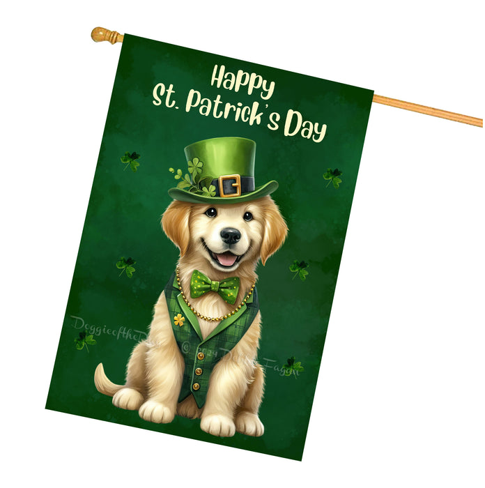 Golden Retriever St. Patrick's Day Irish Doggy House Flags, Irish Decor, Pup Haven, Green Flag Design, Double Sided,Paddy Pet Fest