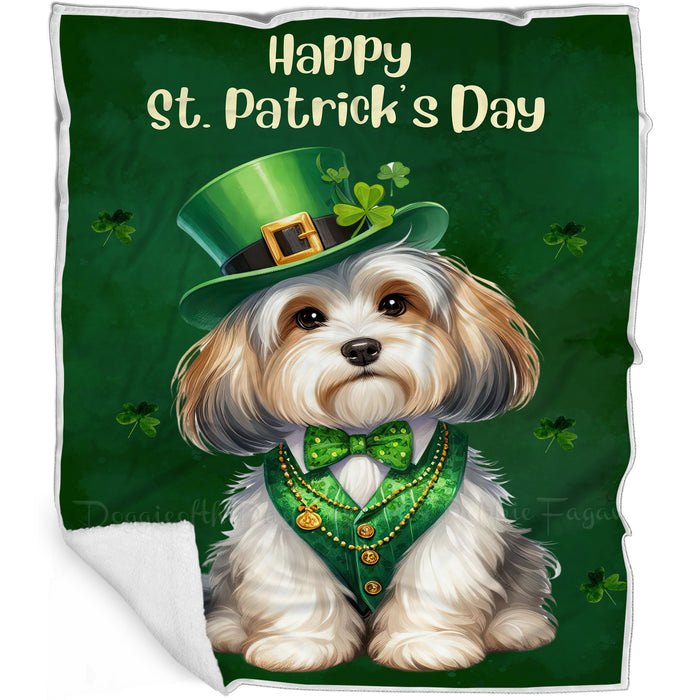 Havanese St. Patrick's Irish Dog Blanket, Irish Woof Warmth, Fleece, Woven, Sherpa Blankets, Puppy with Hats, Gifts for Pet Lovers