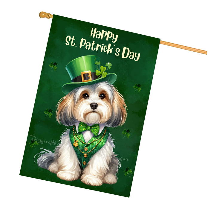 Havanese Dog St Patricks Day House Flag 28 x 40 Irish Clover Outdoor Banner Holiday Decor