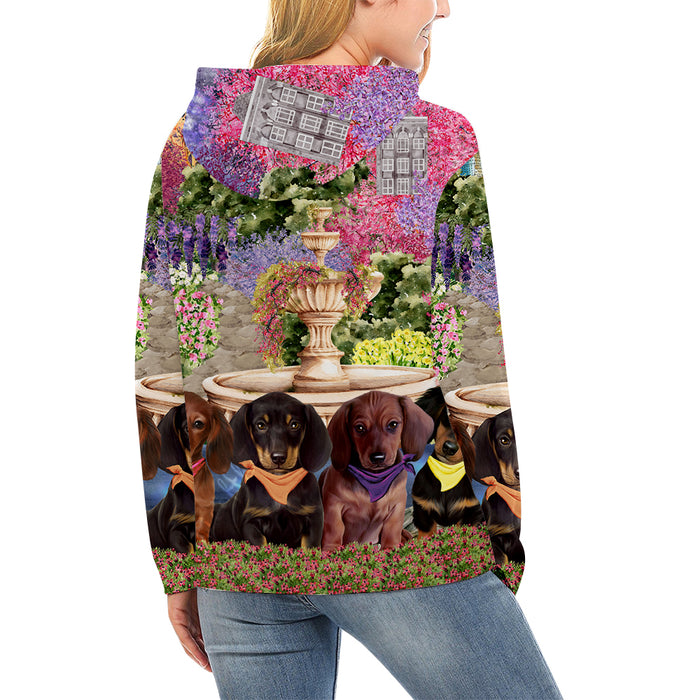 Floral Park Dachshund Dog on High Neck Pullover Women's Hoodie