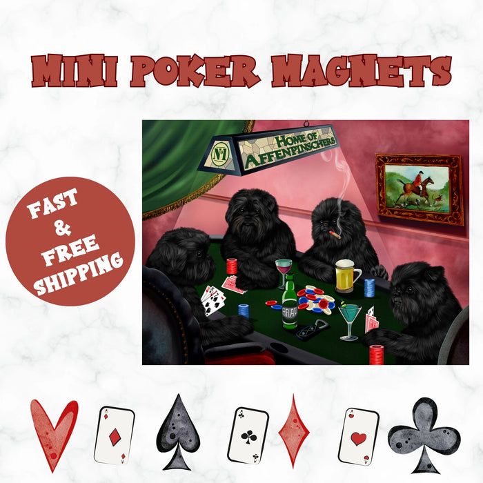 Home Of Affenpinschers 4 Dogs Playing Poker Magnet Mini (3.5" x 2")