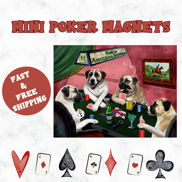 Home Of Anatolian Shephard 4 Dogs Playing Poker Magnet Mini (3.5" x 2")