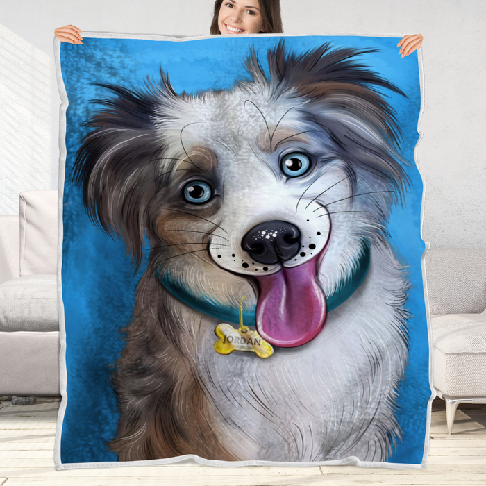 Custom Blanket PERSONALIZED PET Painting Portrait on Sherpa or Fleece Blanket