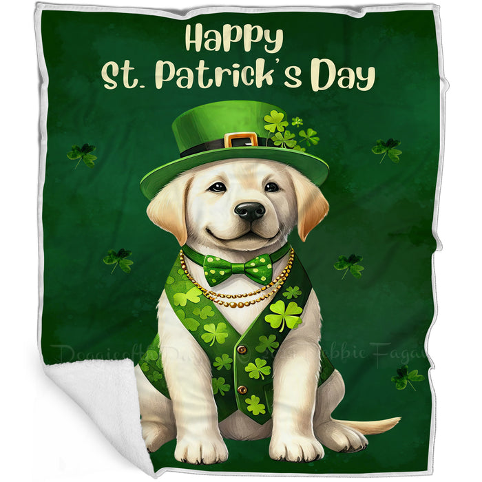 Labrador St. Patrick's Irish Dog Blanket, Irish Woof Warmth, Fleece, Woven, Sherpa Blankets, Puppy with Hats, Gifts for Pet Lovers