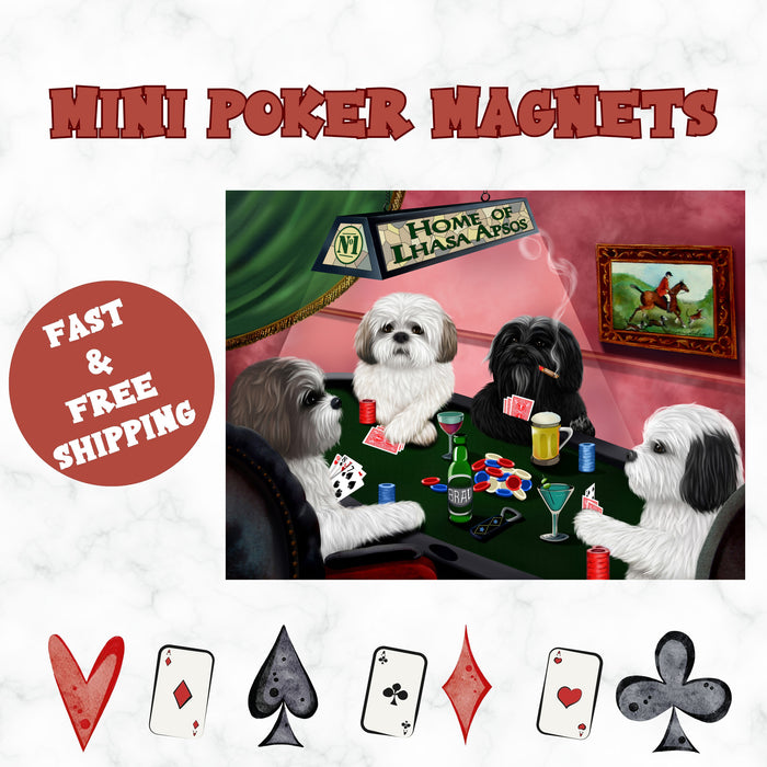 Home Of Lhasa Apso 4 Dogs Playing Poker Magnet Mini (3.5" x 2")