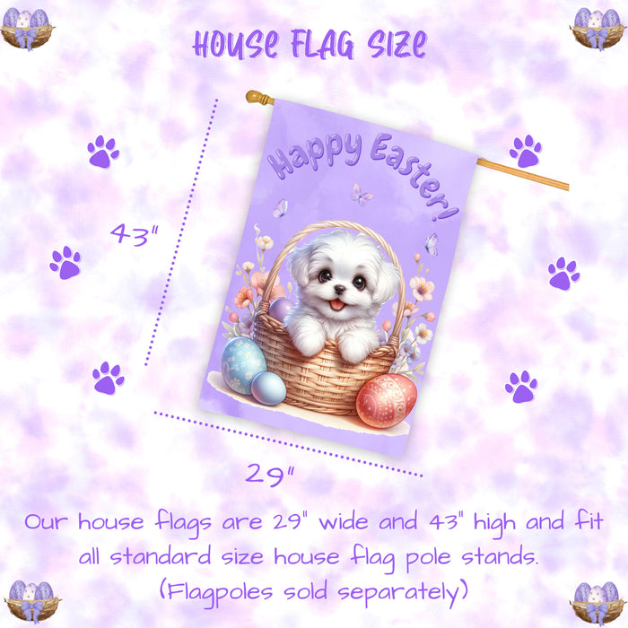 Maltese Spring Easter Dog House Flag Garden Yard Outdoor Decor Gifts for Mom 28x40 Inch Double-Sided