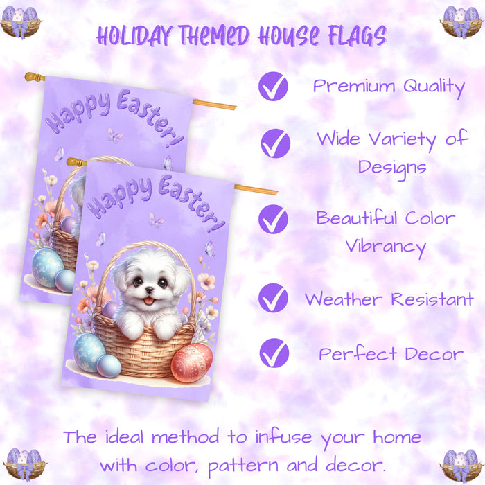 Maltese Spring Easter Dog House Flag Garden Yard Outdoor Decor Gifts for Mom 28x40 Inch Double-Sided