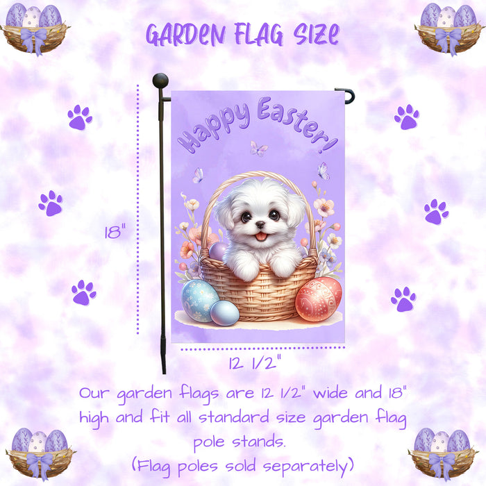 Maltese Happy Easter Garden Flag Puppy Eggs Spring Yard Lawn Outdoor Décor 12x18 Inch Single Side and Double Sided
