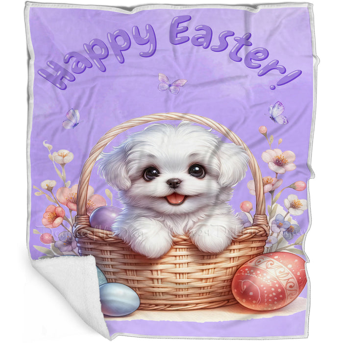 Easter Egg Hunt maltese  with Bunny Ears Happy Easter Holiday Blanket, EGHNTBLNKTDG00067