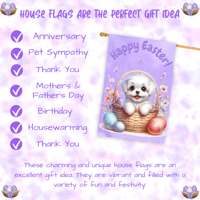 Maltese Spring Easter Dog House Flag Garden Yard Outdoor Decor Gifts for Mom 28x40 Inch Double-Sided