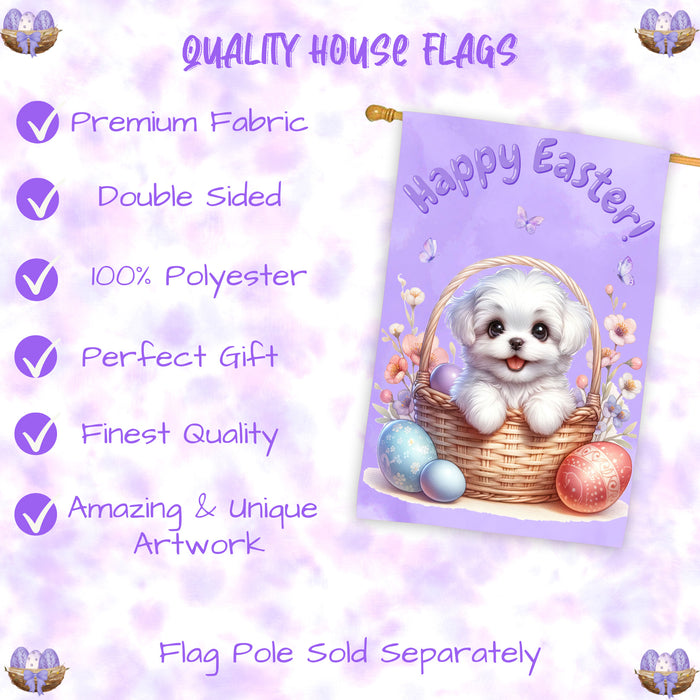 Maltese Spring Easter Dog House Flag Garden Yard Outdoor Decor Gifts for Mom 28x40 Inch Double-Sided