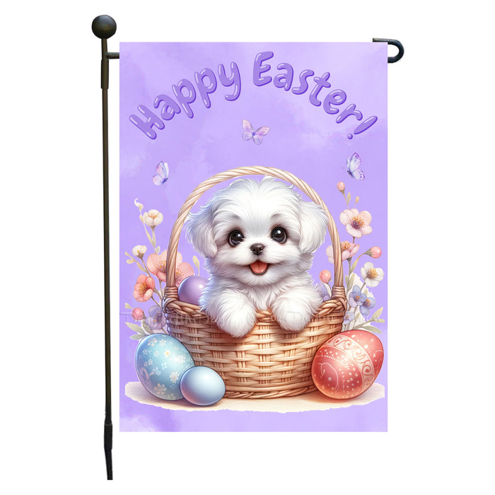 Maltese Happy Easter Garden Flag Puppy Eggs Spring Yard Lawn Outdoor Décor 12x18 Inch Single Side and Double Sided