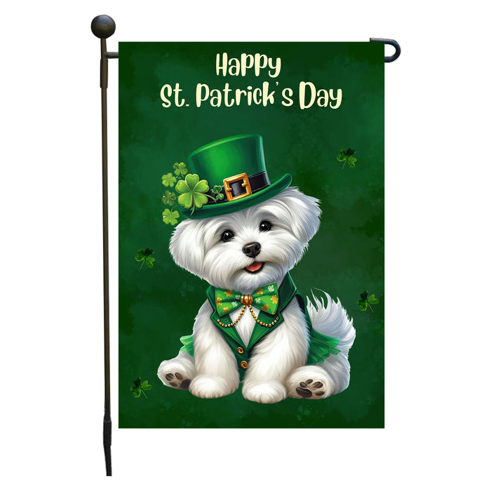 Maltese Dog St Patricks Day Garden Flag 12 x 18 Inch Shamrock Clover Yard Decor