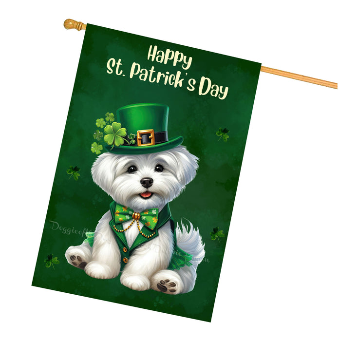 Maltese Puppy Happy St Patrick’s Day House Flag for Pet Lovers Home Décor