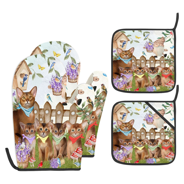 Abyssinian Oven Mitts and Pot Holder Set: Explore a Variety of Designs, Personalized, Potholders with Kitchen Gloves for Cooking, Custom, Halloween Gifts for Cat Mom