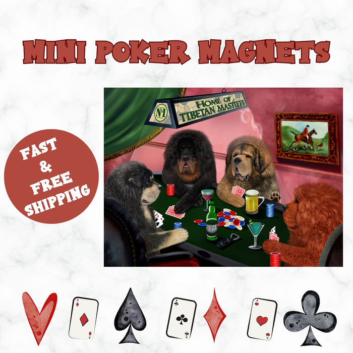 Home Of Tibetan Mastiff 4 Dogs Playing Poker Magnet Mini (3.5" x 2")