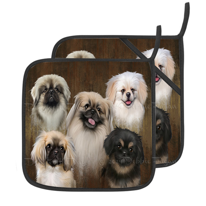 Rustic 5 Pekingese Dogs Pot Holder, Pet Portrait Cooking Pads, Hot Pads Gift for Dog Lovers, Heat-resistant Pads