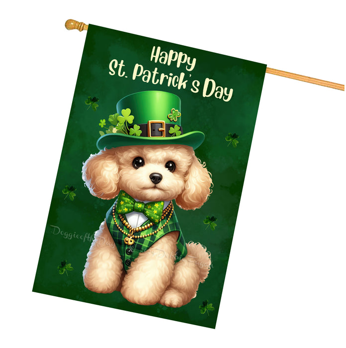 Poodle Dog St Patricks Day House Flag 28 x 40 Shamrock Irish Porch Decor Gift for Parents