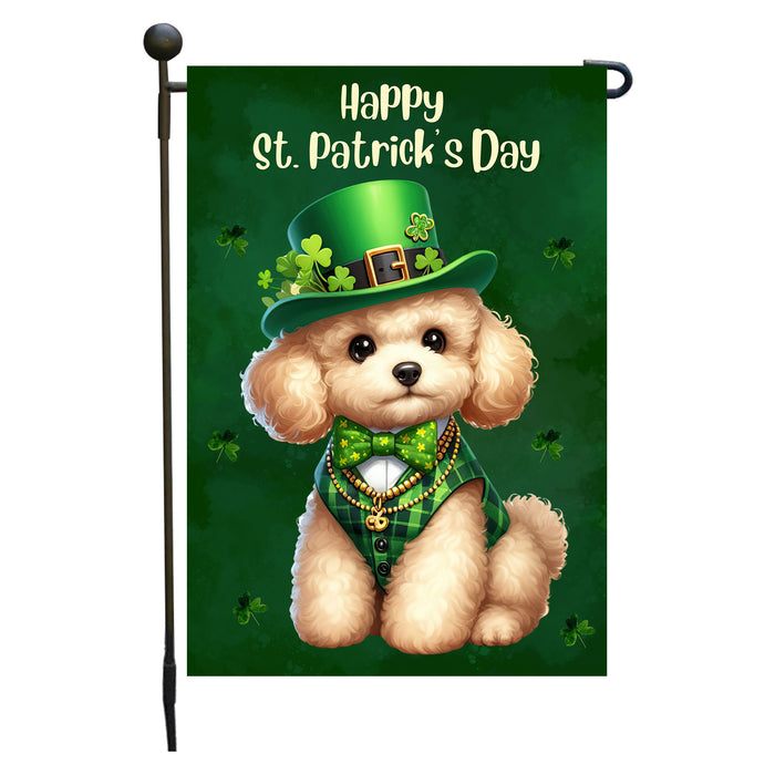 Poodle Dog St Patricks Day Garden Flag 12 x 18 Inch Shamrock Clover Yard Decor