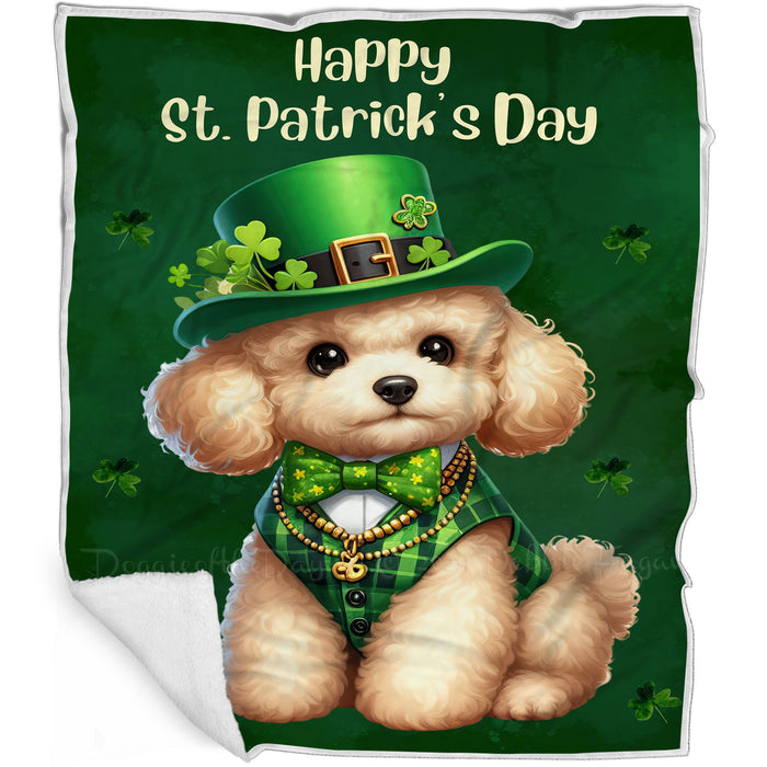 Poodle St. Patrick's Irish Dog Blanket, Irish Woof Warmth, Fleece, Woven, Sherpa Blankets, Puppy with Hats, Gifts for Pet Lovers