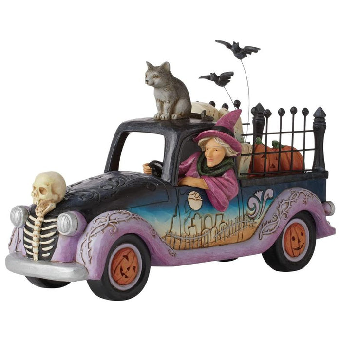 Enesco Jim Shore Heartwood Creek Halloween Pickup Truck Figurine, 6.3 Inch, Multicolor, Black