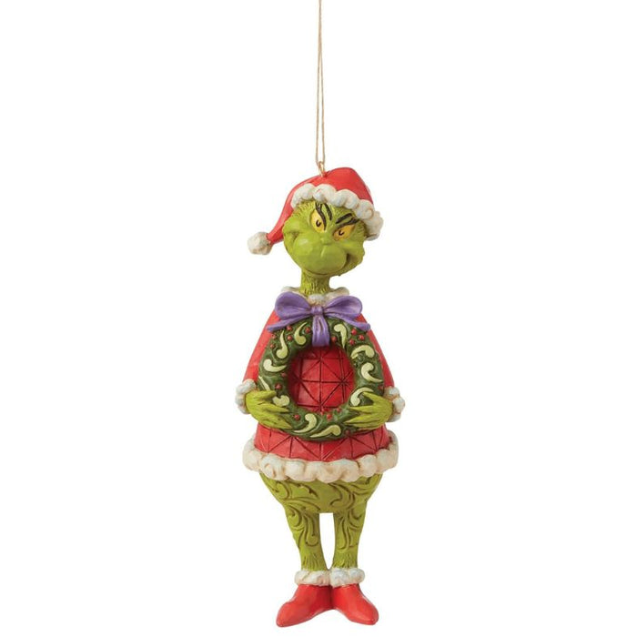 Enesco Jim Shore Dr. Seuss The Grinch Holding Wreath Hanging Ornament, 5.12 Inch, Multicolor for Christmas