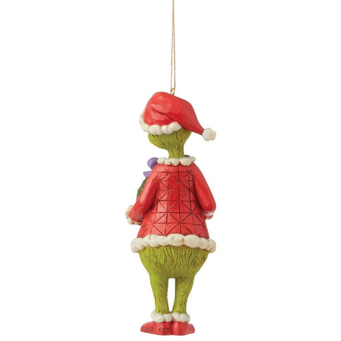 Enesco Jim Shore Dr. Seuss The Grinch Holding Wreath Hanging Ornament, 5.12 Inch, Multicolor for Christmas