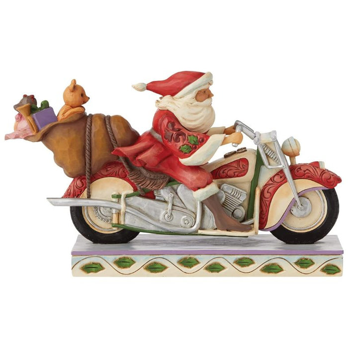 Enesco Jim Shore Heartwood Creek Santa Riding Motorcycle Figurine, 5.51 Inch, Multicolor