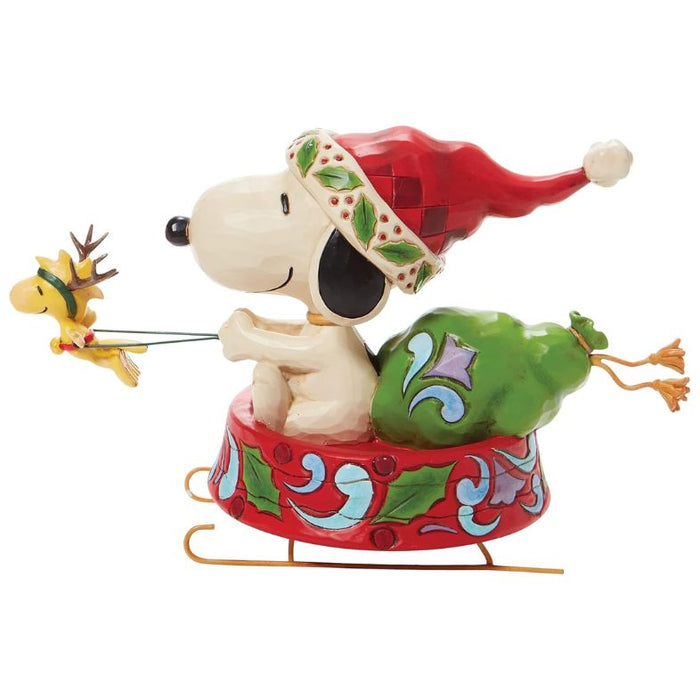 Enesco Jim Shore Santa Snoopy in a Dog Bowl Sled Figurine, 5.5"