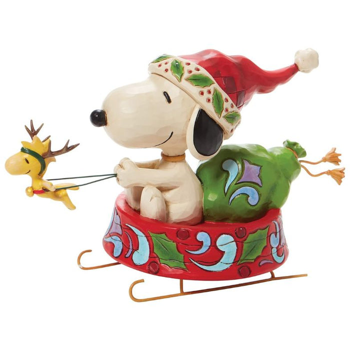 Enesco Jim Shore Santa Snoopy in a Dog Bowl Sled Figurine, 5.5"