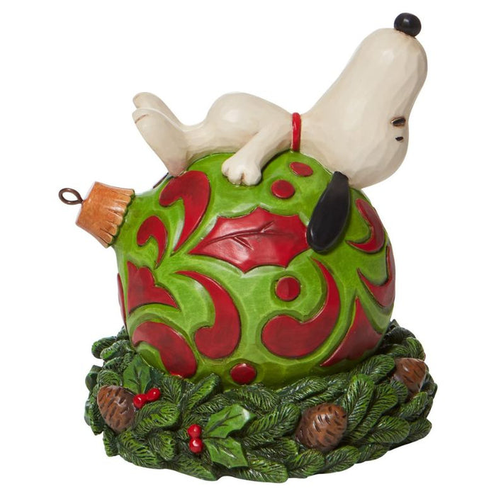 Enesco Peanuts by Jim Shore Snoopy Laying on a Christmas Ornament Figurine, 5.125 Inch, Multicolor