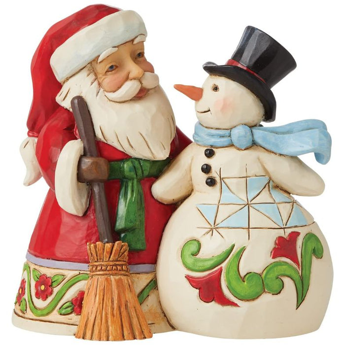 Enesco Jim Shore Heartwood Creek Santa and Snowman Christmas Togetherness Pint-Sized Figurine, 4.75 Inch, Multicolor