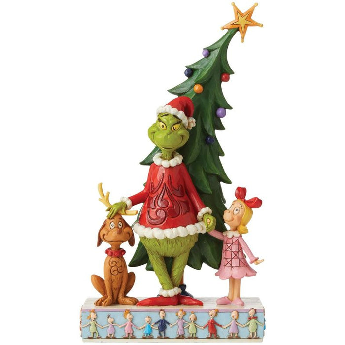 Enesco Jim Shore The Grinch, Max and Cindy with Christmas Tree Figurine, 11.22" H, Multicolor