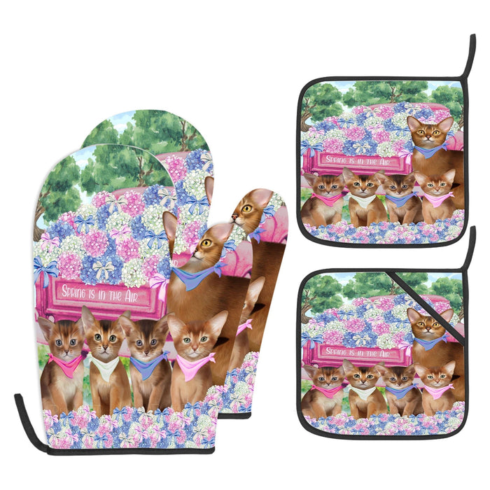Abyssinian Oven Mitts and Pot Holder Set: Explore a Variety of Designs, Personalized, Potholders with Kitchen Gloves for Cooking, Custom, Halloween Gifts for Cat Mom
