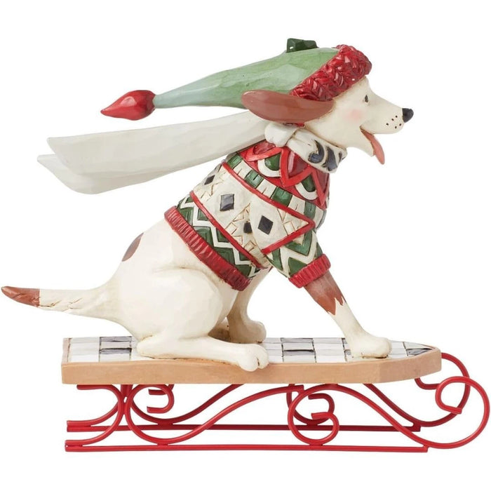 Jim Shore Heartwood Creek Highland Glen Dog on Sled Dashing Downhill Figurine