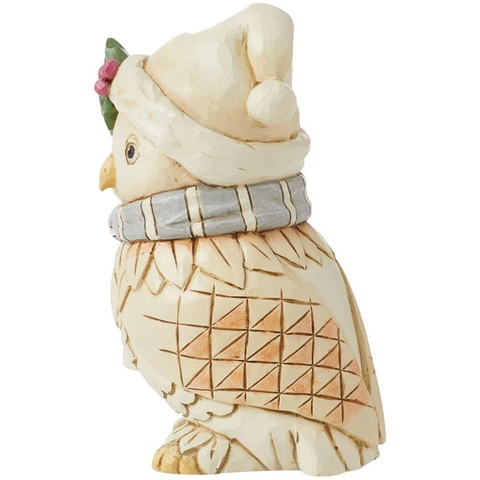 Jim Shore Heartwood Creek White Woodland Owl Wearing a Hat & Scarf Mini Figurine