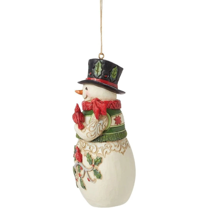 Enesco Jim Shore Heartwood Creek Snowman Holding a Cardinal Hanging Ornament