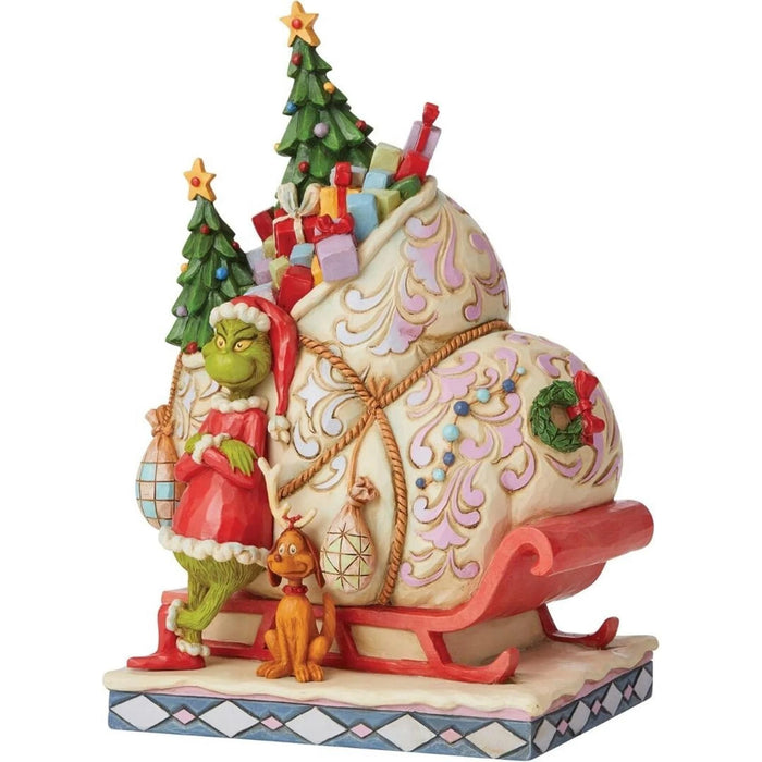 Jim Shore Dr. Seuss The Grinch and Max Standing by Sleigh Figurine, 8.46", NIB