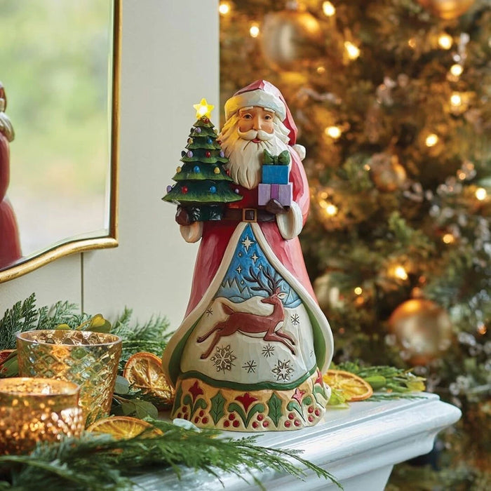 Enesco Jim Shore Heartwood Creek Santa Holding a Vintage Tree Lit Figurine NEW