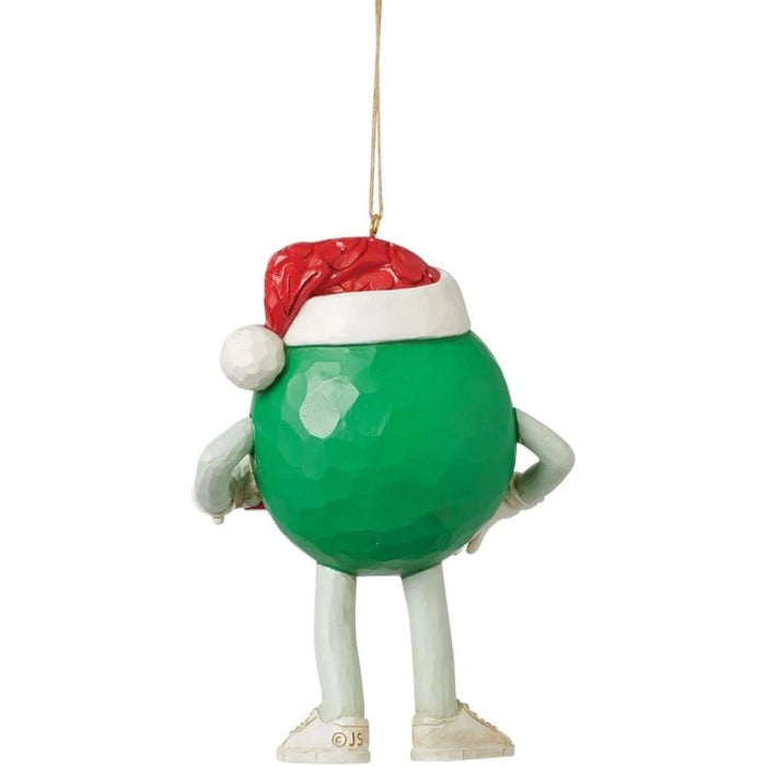 M&M's by Jim Shore Green Character with Santa Hat and Cocoa Hanging Ornament NEW