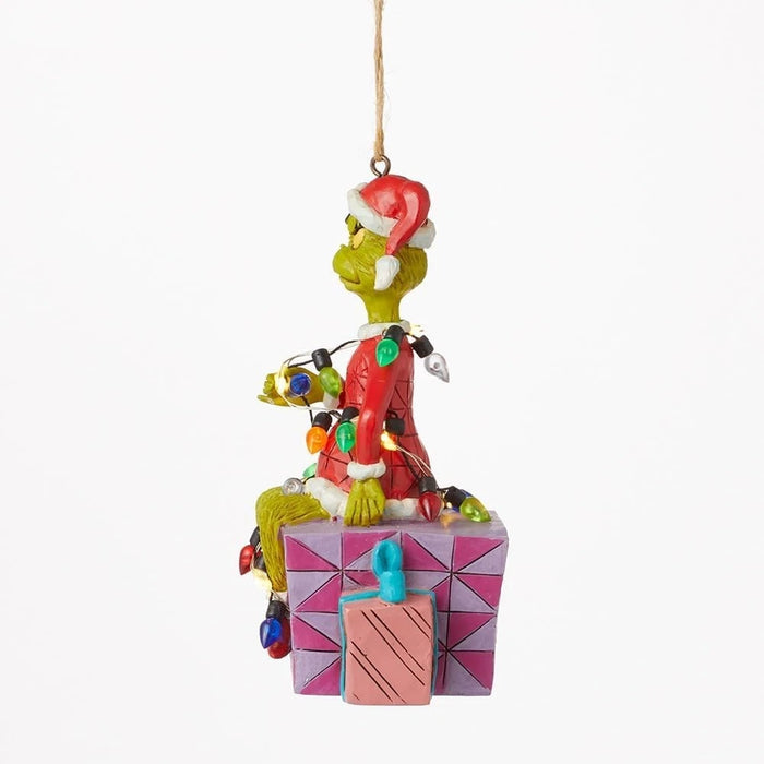 Dr. Seuss Grinch by Jim Shore Santa Grinch Sitting on Present Lit Ornament