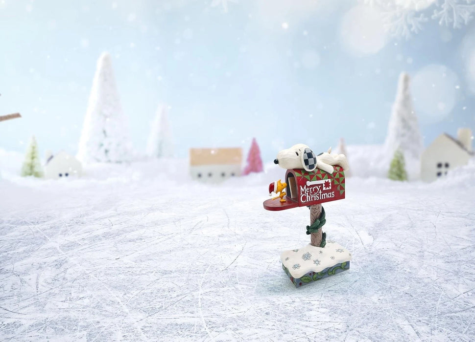 Jim Shore Snoopy and Woodstock on Merry Christmas Mailbox Figurine