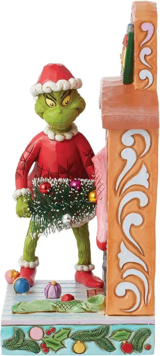 Dr. Seuss Grinch by Jim Shore Santa Grinch Pushing Tree Up Chimney Figurine NIB
