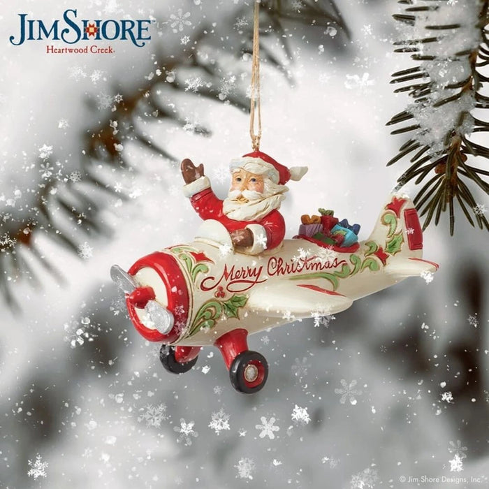 Enesco Jim Shore Heartwood Creek Santa in Airplane Hanging Ornament, NIB NEW
