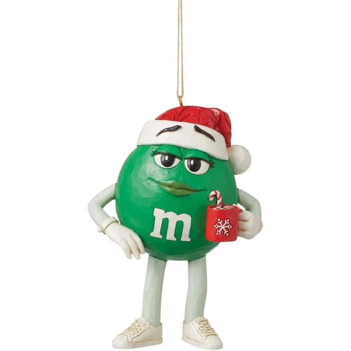 M&M's by Jim Shore Green Character with Santa Hat and Cocoa Hanging Ornament NEW