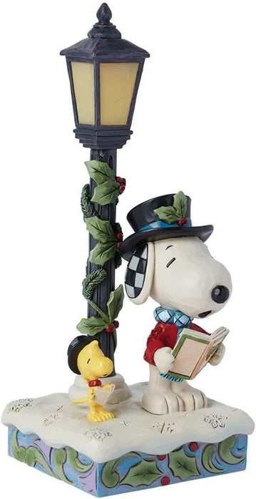Enesco Peanuts Jim Shore Snoopy and Woodstock Caroling by Lamp Post Lit Figurine