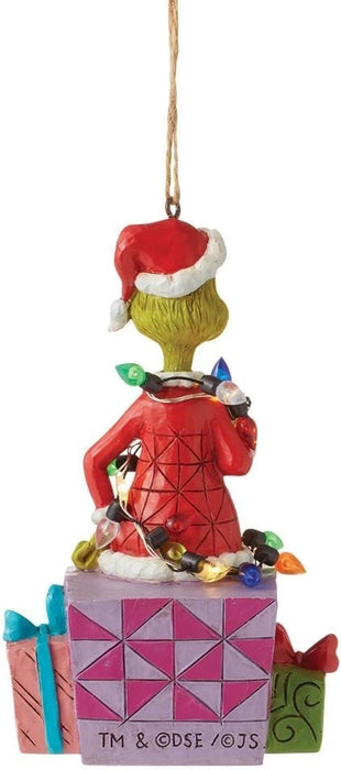 Dr. Seuss Grinch by Jim Shore Santa Grinch Sitting on Present Lit Ornament