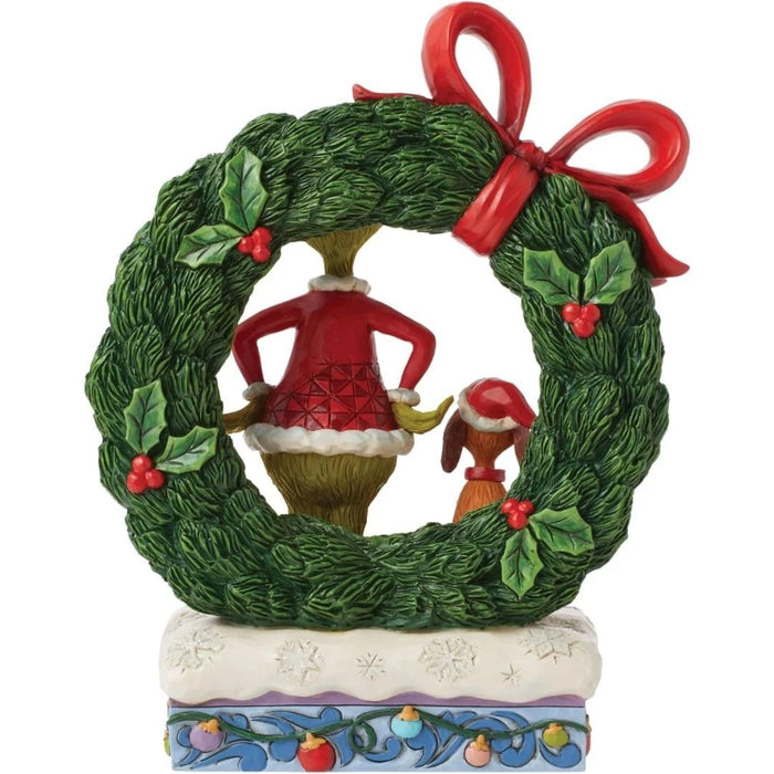 Dr. Seuss Grinch by Jim Shore Grinch and Max Standing by Wreath Lit Figurine NIB