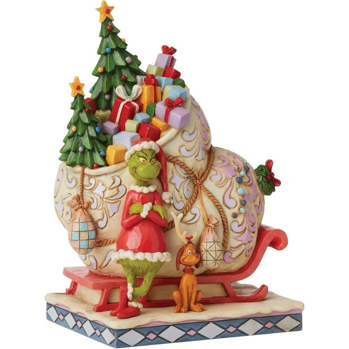Jim Shore Dr. Seuss The Grinch and Max Standing by Sleigh Figurine, 8.46", NIB